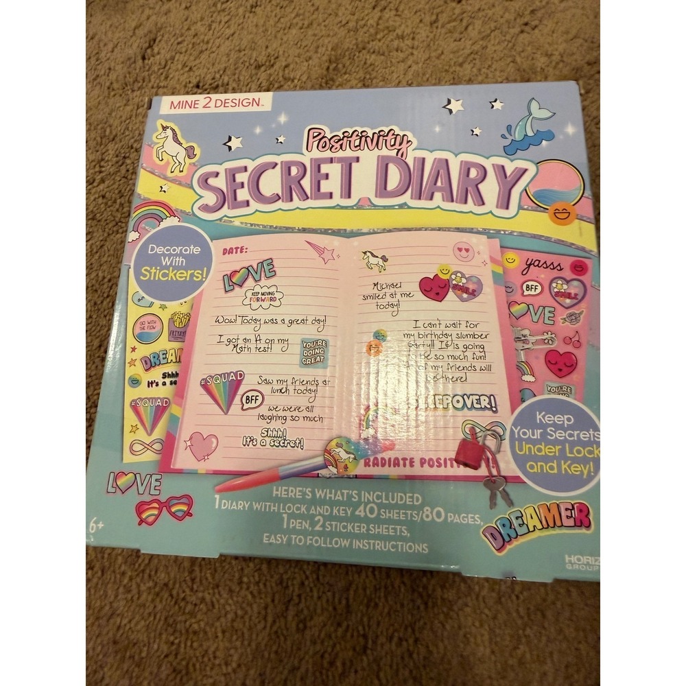 Mine 2 Design Positivity Secret Diary With Stickers Lock Key Pen for Kids
